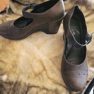 Dansko mary jane wedges, gunmetal color, size 10